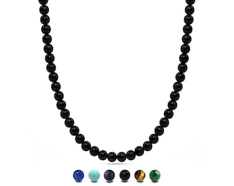 6mm Gemstone Beaded Necklace | Stainless Steel Clasp | Minimalist Style Design