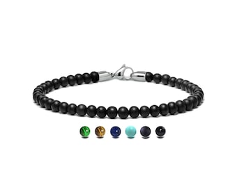 SPIRITUAL 4mm Obsidian beads bracelet in stainless steel