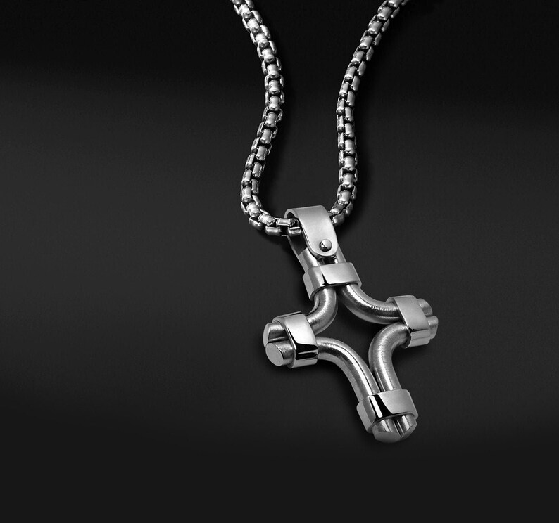 Unique Mens Cross Necklace in Stainless Steel Modern Mens Etsy