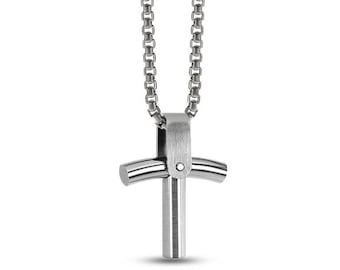 Tubular cross pendant in stainless steel