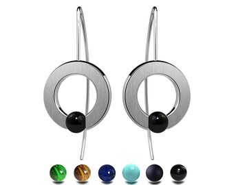 ABBRACCI Drop flat earrings with tension set semiprecious spheres in stainless steel
