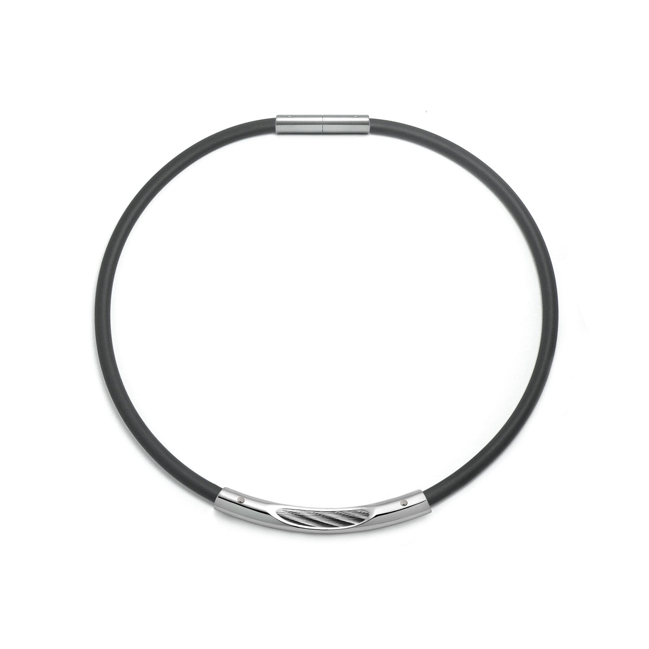 5mm tubular black rubber necklace with stainless steel see through