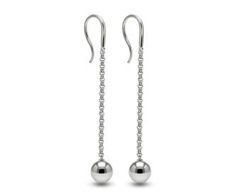 Steel Sphere Drop Earrings | Custom Length Available | Dainty Chain Design
