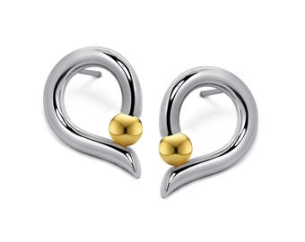 Tension-Set Teardrop Earrings | Stainless Steel & Gold Accent | Onde