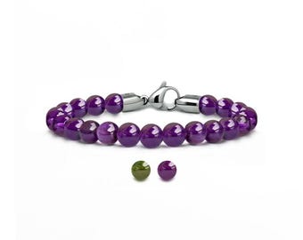 SPIRITUAL 8mm Amethyst or Peridot beads bracelet in stainless steel