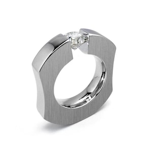 Tension Set White Sapphire Ring | Ergonomic Stainless Steel | Abbracci Design by Taormina