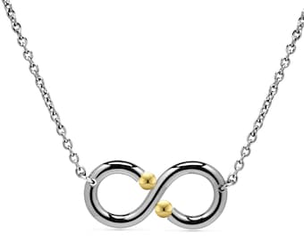 ONDE Infinity necklace with tension set gold spheres in stainless steel