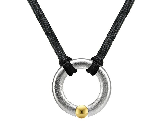 Tension Set Round Men's Necklace with Gold sphere in Stainless Steel by Taormina Jewelry