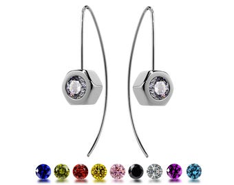 DADO Hex Nut and Gemstone drop earrings in stainless steel
