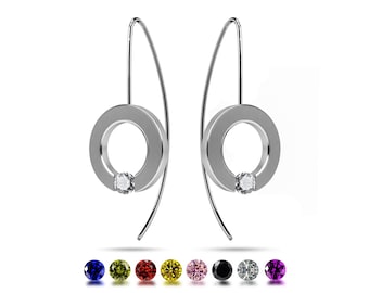 Tension Set Gemstone Earrings | Modern Stainless Steel Dangle | Minimalist Abbracci Collection
