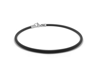 Tubular 5mm black rubber necklace with lobster clasp in stainless steel