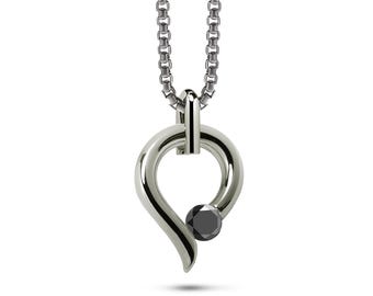 ONDE Teardrop Pendant | Tension Set Black Diamond | Stainless Steel Design