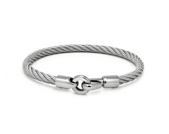 4mm Steel Cable Bracelet | Hook Clasp Industrial Design | Flexible Wire Rope | Unisex Minimalist Jewelry