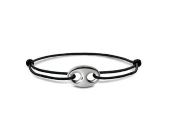 NAUTICA slim black rope bracelet with anchor link in stainless steel