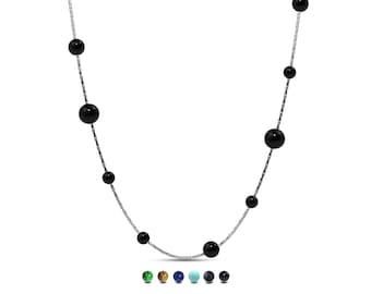Minimalist 1mm Square Stainless Steel Chain Necklace with Spaced Natural Beads