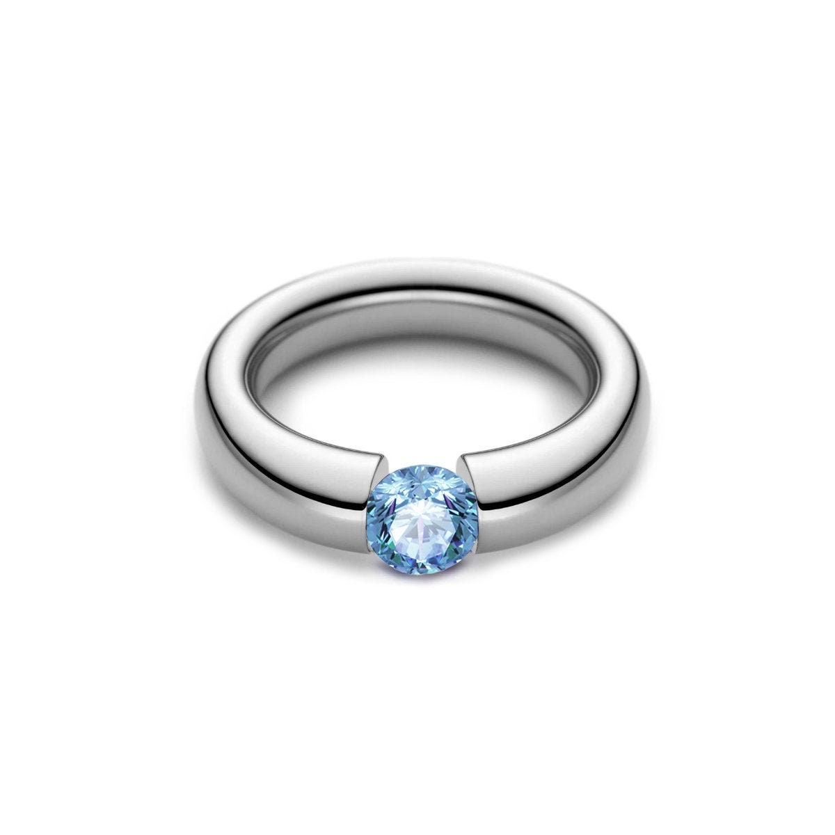 1ct Blue Topaz Tension Set Tapered Engagement Ring in Stainless Steel