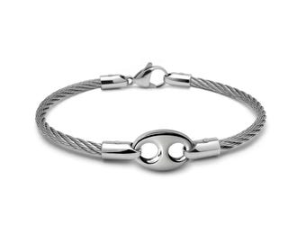 CABLE 3mm bracelet with ship anchor link in stainless steel