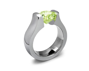MAREA Domed high mounting ring with tension set lime cream sapphire in stainless steel