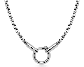 Box Chain Necklace | Stainless Steel O-Ring Pendant Holder | Modern Minimalist Design