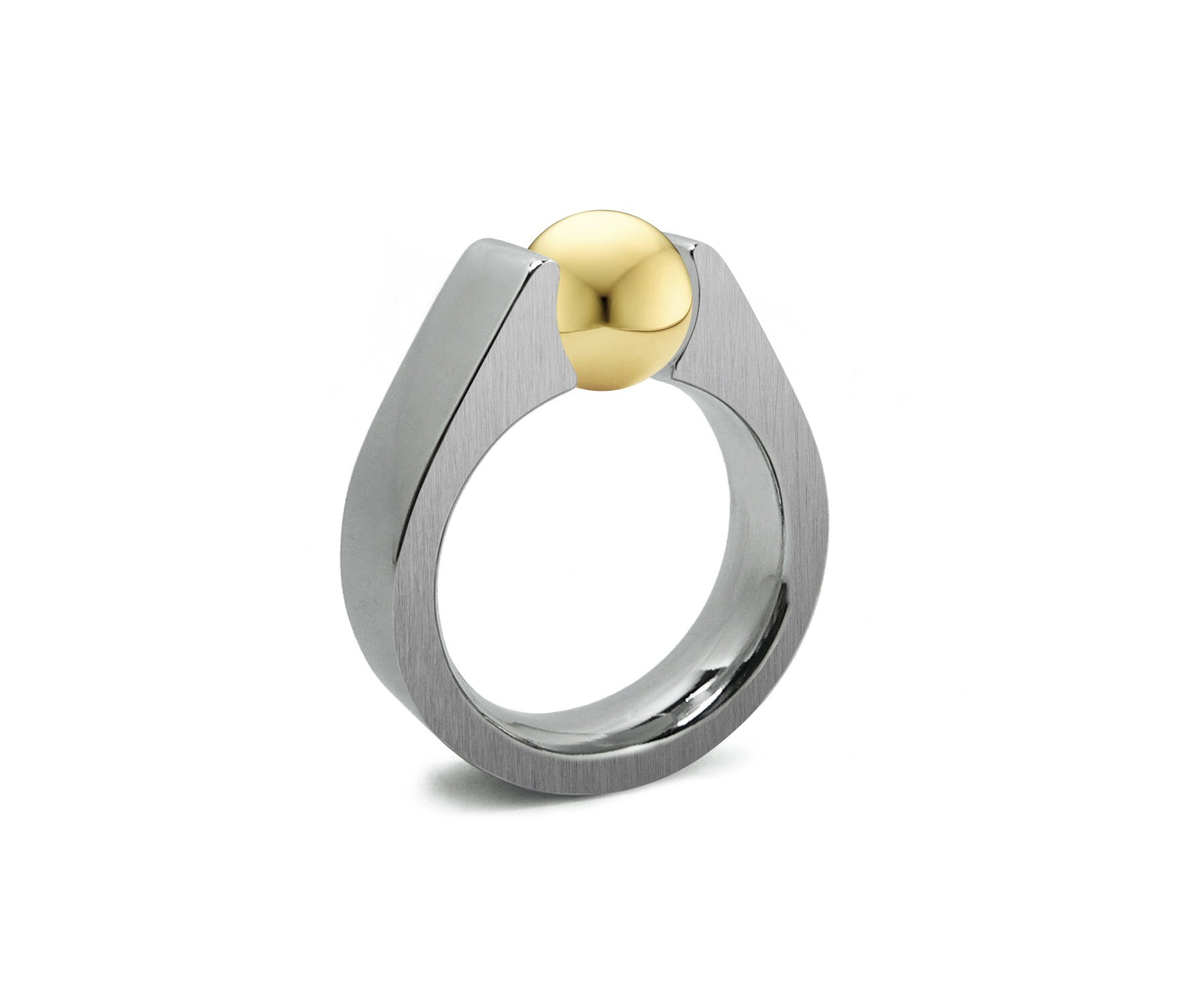 High Rise Ring with Tension Set Gold Sphere in Stainless Steel by ...