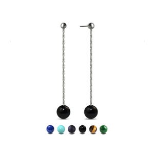 Gemstone Beads Drop Earrings | Stainless Steel Dainty Chain Dangle Design | Custom Length Available