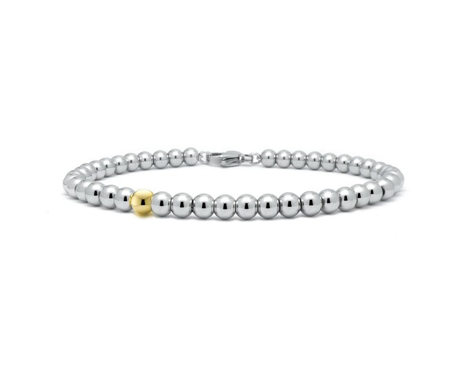 4mm stainless steel and gold beaded bracelet by Taormina Jewelry