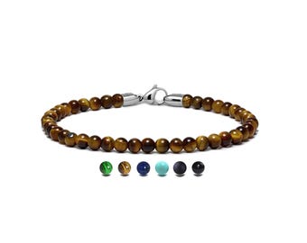 SPIRITUAL 4mm Tiger's Eye beads bracelet in stainless steel