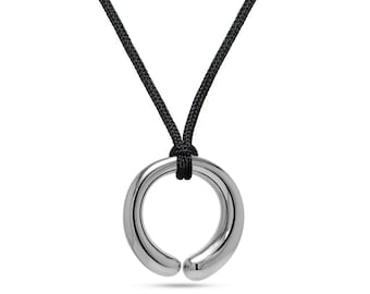 Mother & Child Cord Pendant | Sculptural Minimalist Stainless Steel | Open Cuff Design Necklace