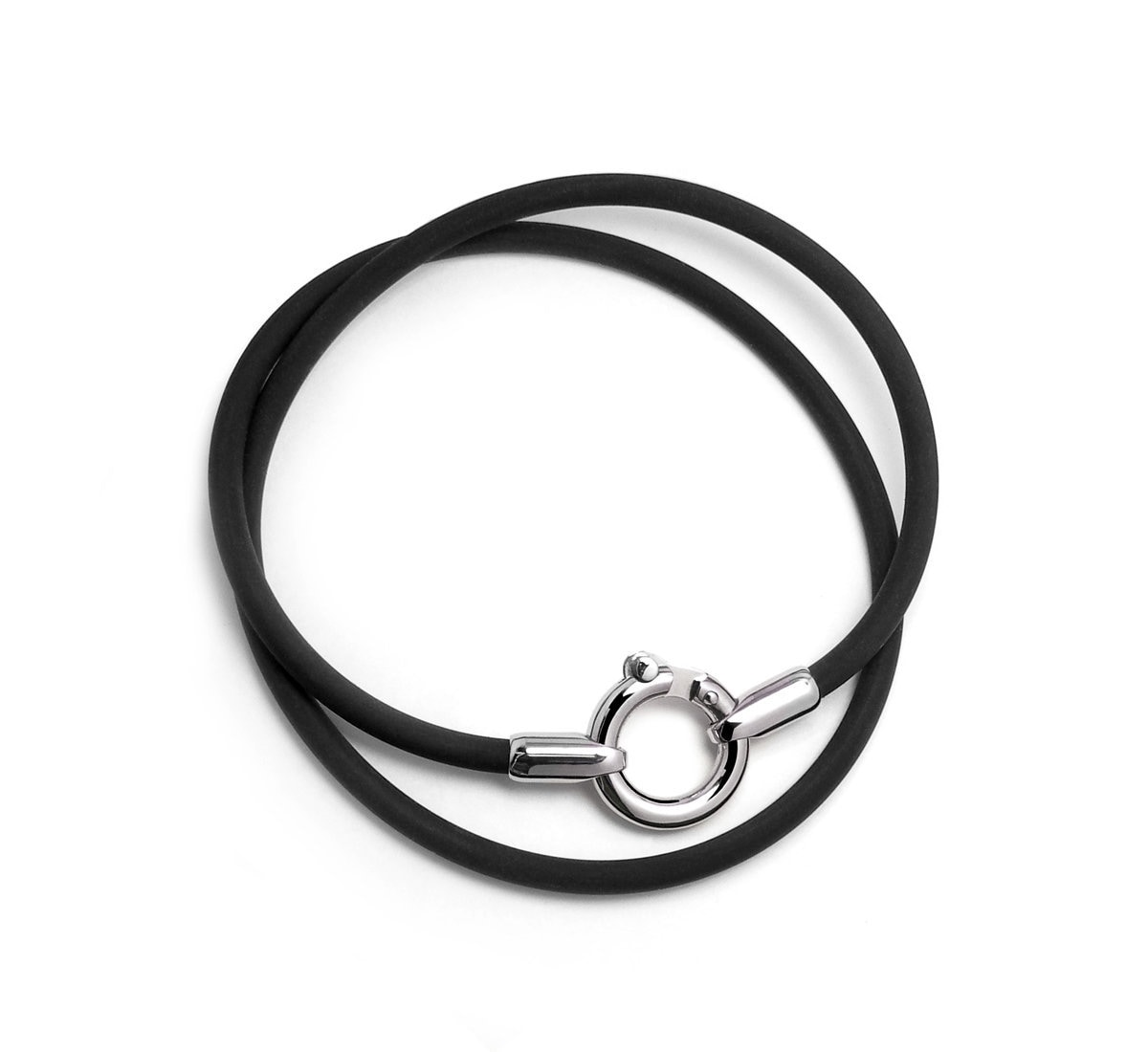 Wrap Around double Black Rubber Bracelet with Stainless Steel Round