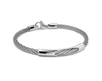 4mm Cable Bracelet | See-Through Bar Insert Stainless Steel | Industrial Minimalist Men's Jewelry