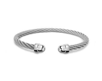 4mm Cable Cuff Bracelet | Flexible Authentic Industrial Stainless Steel Wire Rope | Unisex Design