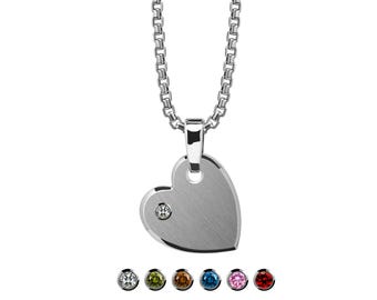 CUORE sideway flat heart tag pendant with gemstones in stainless steel