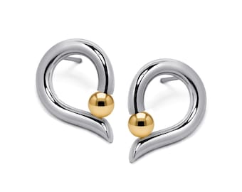 Tension-Set Teardrop Earrings | Stainless Steel & Gold Accent | Onde