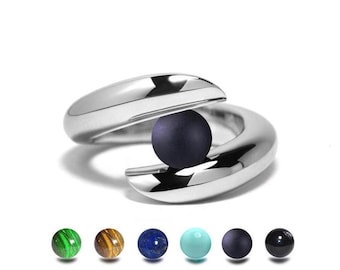 ONDE bypass ring with semiprecious colored sphere in stainless steel