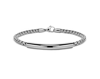 3mm Box chain bracelet with curved tubular element in stainless steel