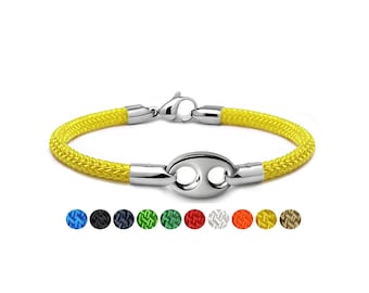 NAUTICA black rope bracelet with anchor link in stainless steel