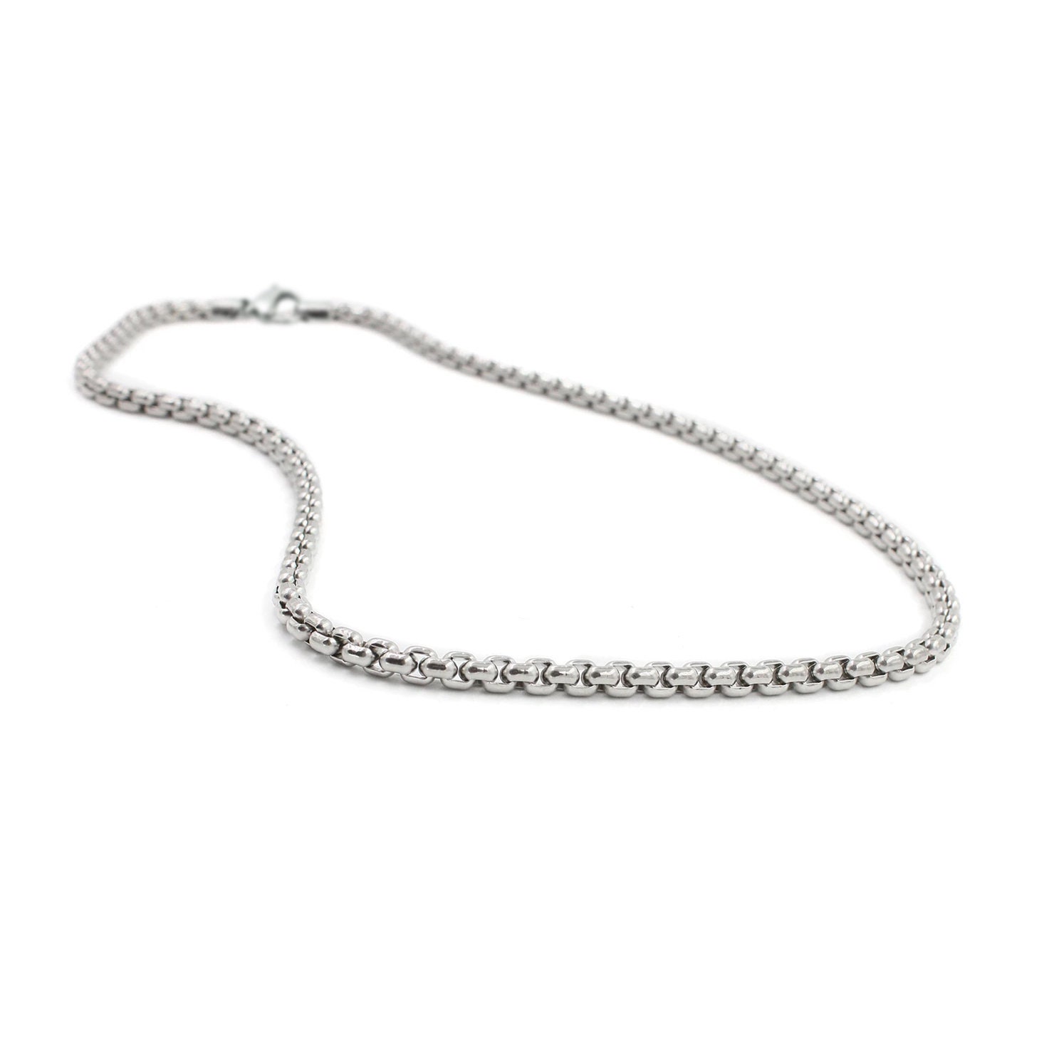 4mm box link chain necklace in stainless steel by Taormina Jewelry