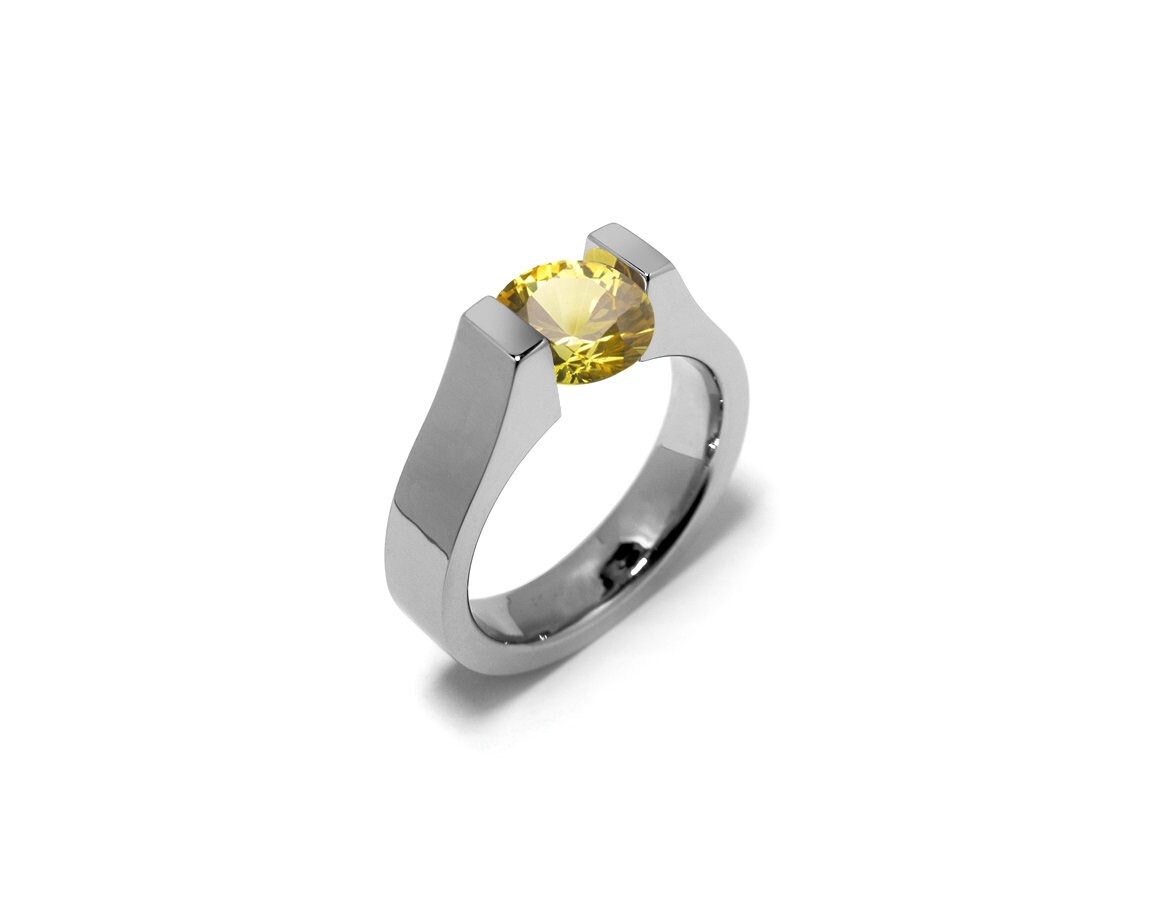 1.5ct Yellow Sapphire Tension Set Steel High setting Engagement Ring by Taormina Jewelry