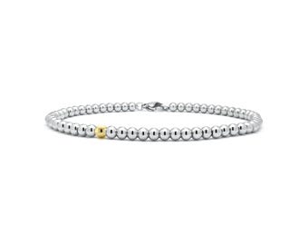 3mm stainless steel beaded bracelet with a single gold bead