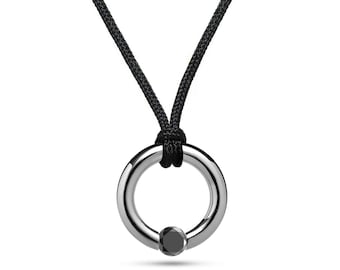 LUNA Ring Pendant | Tension Set Black Diamond | Stainless Steel and Cord Design