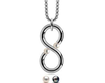 INFINITY Pendant | Tension Set Pearls | Stainless Steel Design