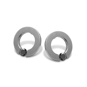 Tension Set Black Diamond O-Ring Stud Earrings | Flat Brushed Stainless Steel | Abbracci by Taormina