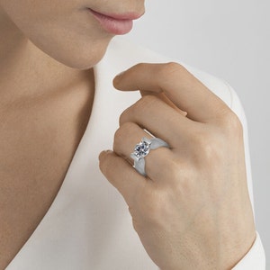 LYRE High setting ring with tension set white sapphire in stainless steel by Taormina Jewelry image 3