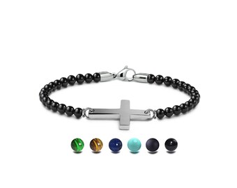SPIRITUAL Beads Cross Station Bracelet in stainless steel