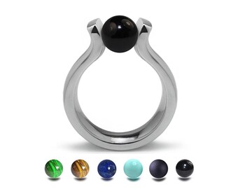 LYRE High setting ring with tension set semiprecious sphere in stainless steel
