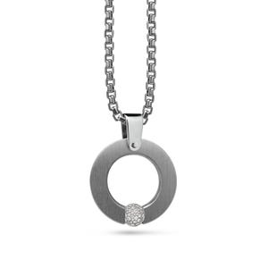 May include: A silver necklace with a round pendant featuring a small, round, clear crystal ball in the centre.
