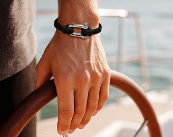 NAUTICA double cord bracelet with central Shackle Clasp in stainless steel