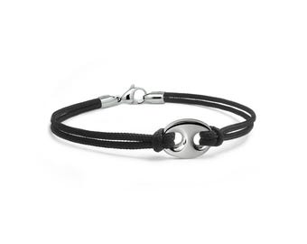 NAUTICA slim double black rope bracelet with anchor link in stainless steel