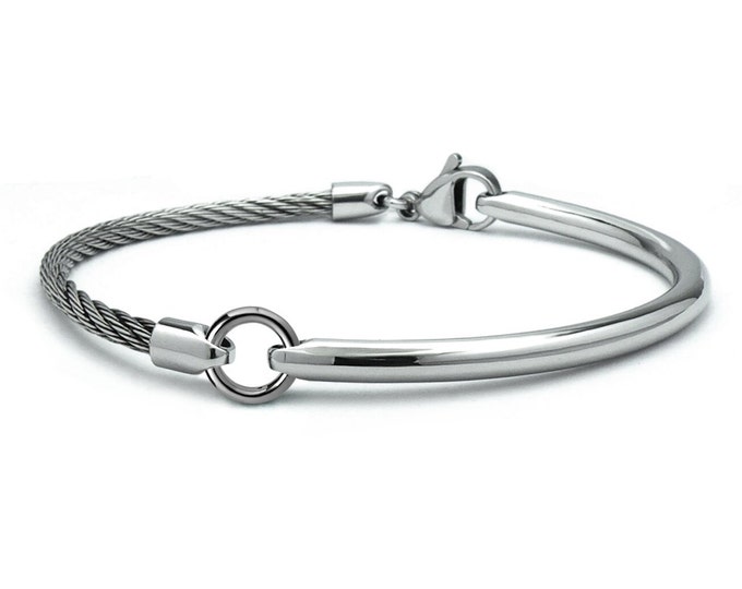 Rod & Rope cable bracelet in brushed and polished finish stainless steel by Taormina Jewelry