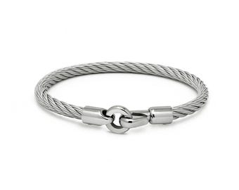 4mm Steel Cable Bracelet | Hook Clasp Industrial Design | Flexible Wire Rope | Unisex Minimalist Jewelry